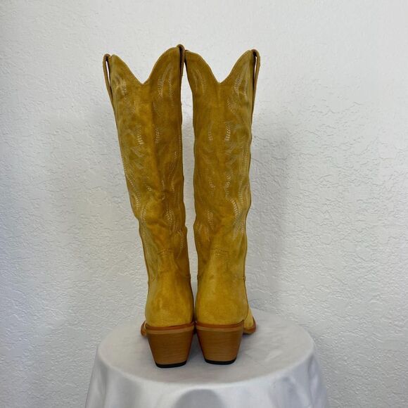 NEW Mustard Yellow Faux Suede Flame Stitched Western Cowgirl Boots US 6 - Picture 8 of 8